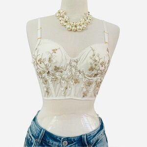 SEXY EMBROIDERED White and Gold Bustier Top